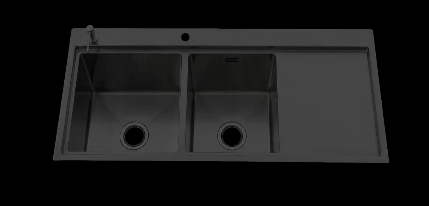 FREGADERO GRAFITO DE 1200X500X220MM ACERO INOXIDABLE ESPESOR DE 0.8 MM INCLUYE DISPENSADOR DE JABON, PORTA CUCHILLOS, ESCURRIDOR, SOPAPAS Y SIFÓN