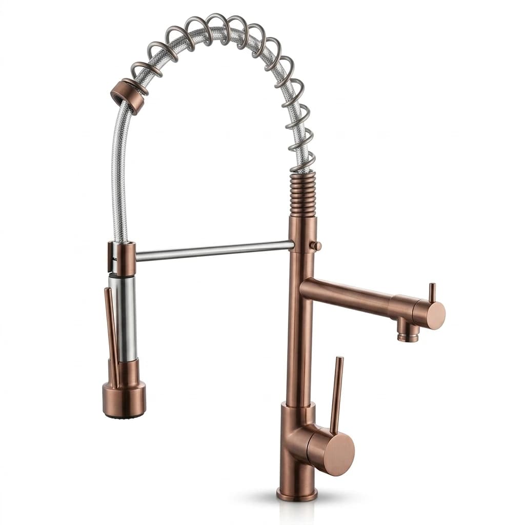 MONOMNADO LAVAPLATOS CON MUELLE DOBLE CHORRO ROSE GOLD IBIZA