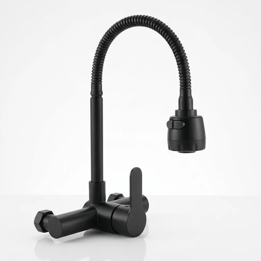 MONOCOMANDO LAVAPLATOS PARED EJE 6” CUELLO CORRUGADO GRAFITO