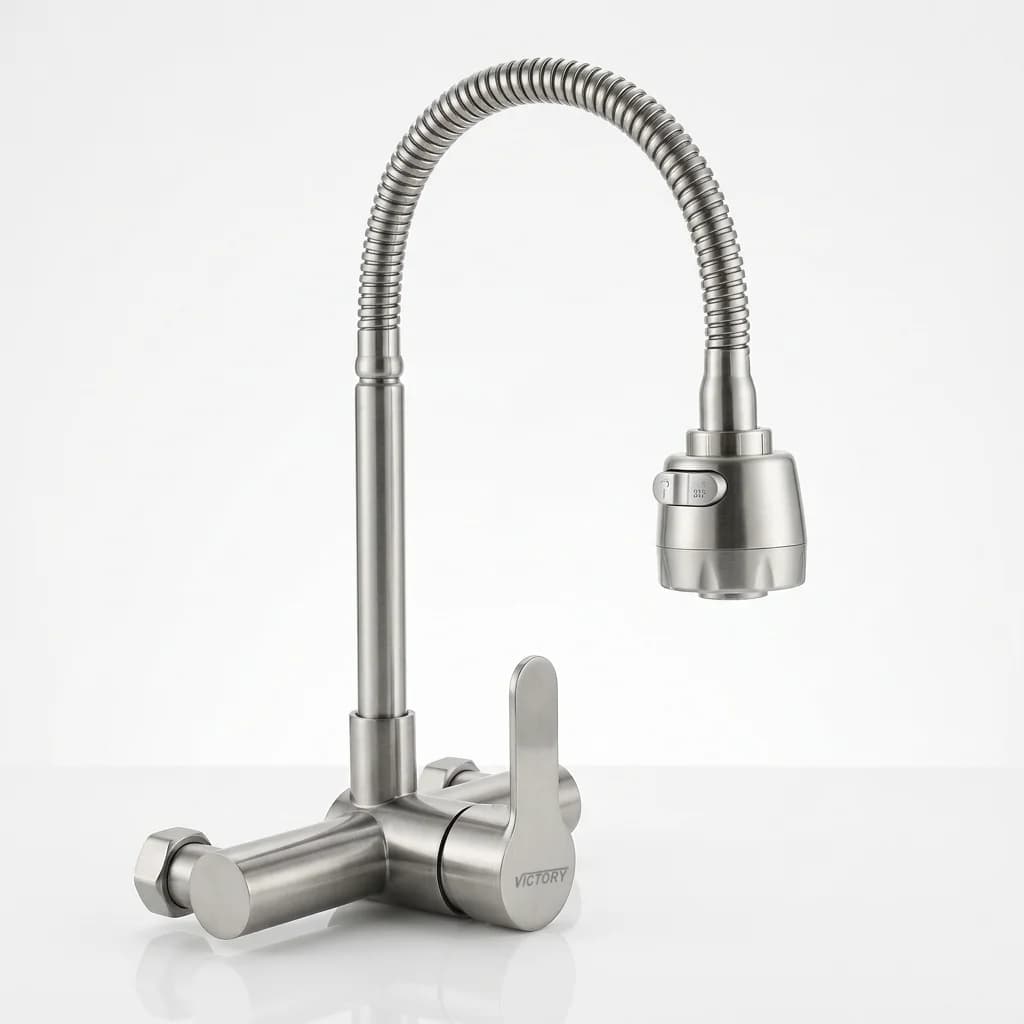 MONOCOMANDO MEZCLADOR LAVAPLATOS PARED EJE 6” CUELLO SATINADO MASTER
